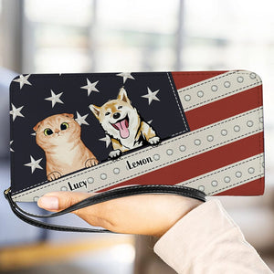 Personalized Cat Wallet 20x11cm,Personalized Dog Wallet 20x11cm - Customizable Cat, Dog Breed & Name Design With Flag USA