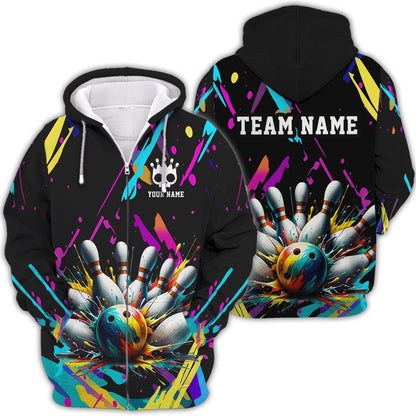 Personalized Bowling Team Shirt - Splash into Strikes, All Over Printed