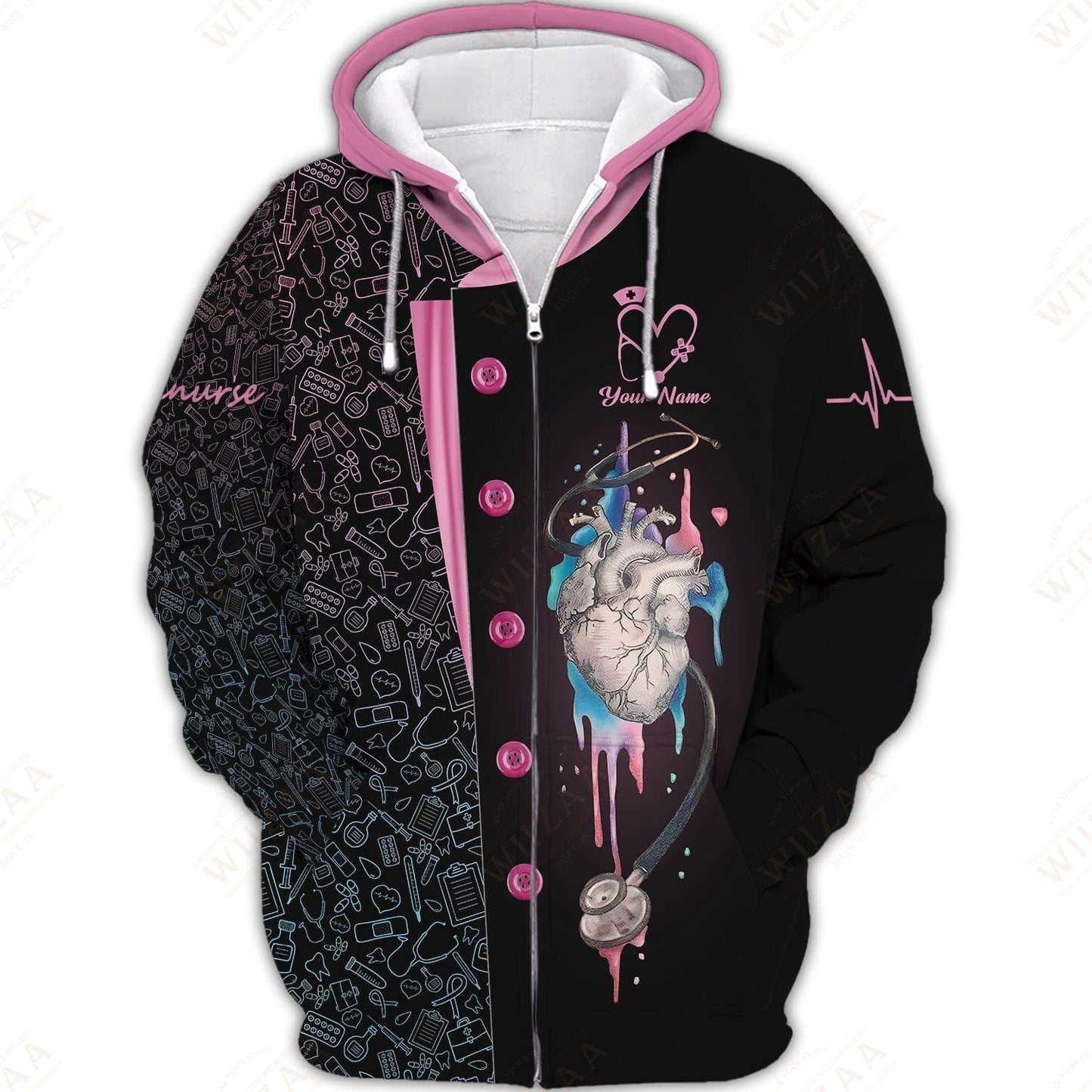 Camiseta de enfermera personalizada: ilustración de línea de ECG y corazón anatómico
