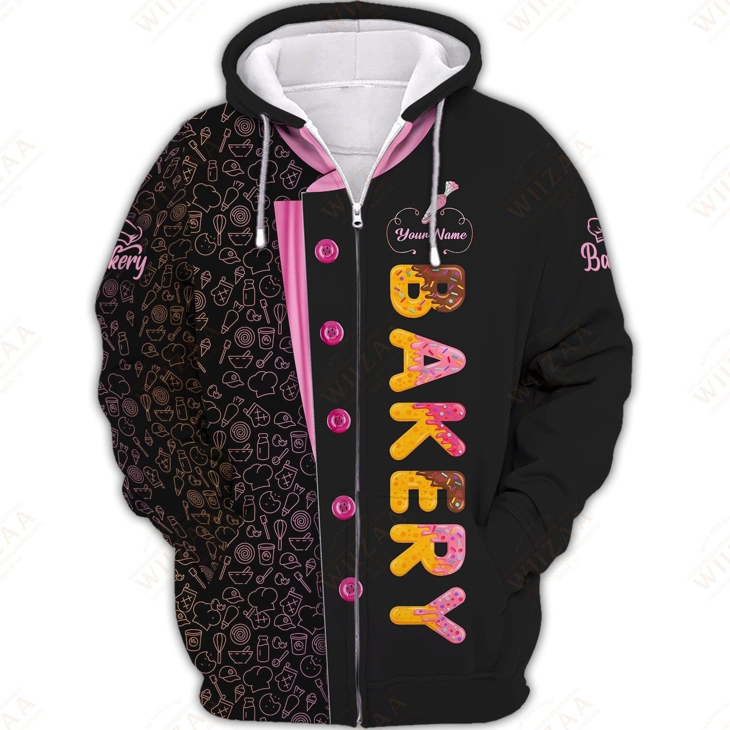 Personalized Baker Shirt - Bright Donut Typography with Dessert Border Detail