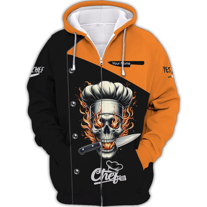 Personalized Chef Shirt - Edgy Flaming Skull Motif for the Passionate Cook, All Over Printed