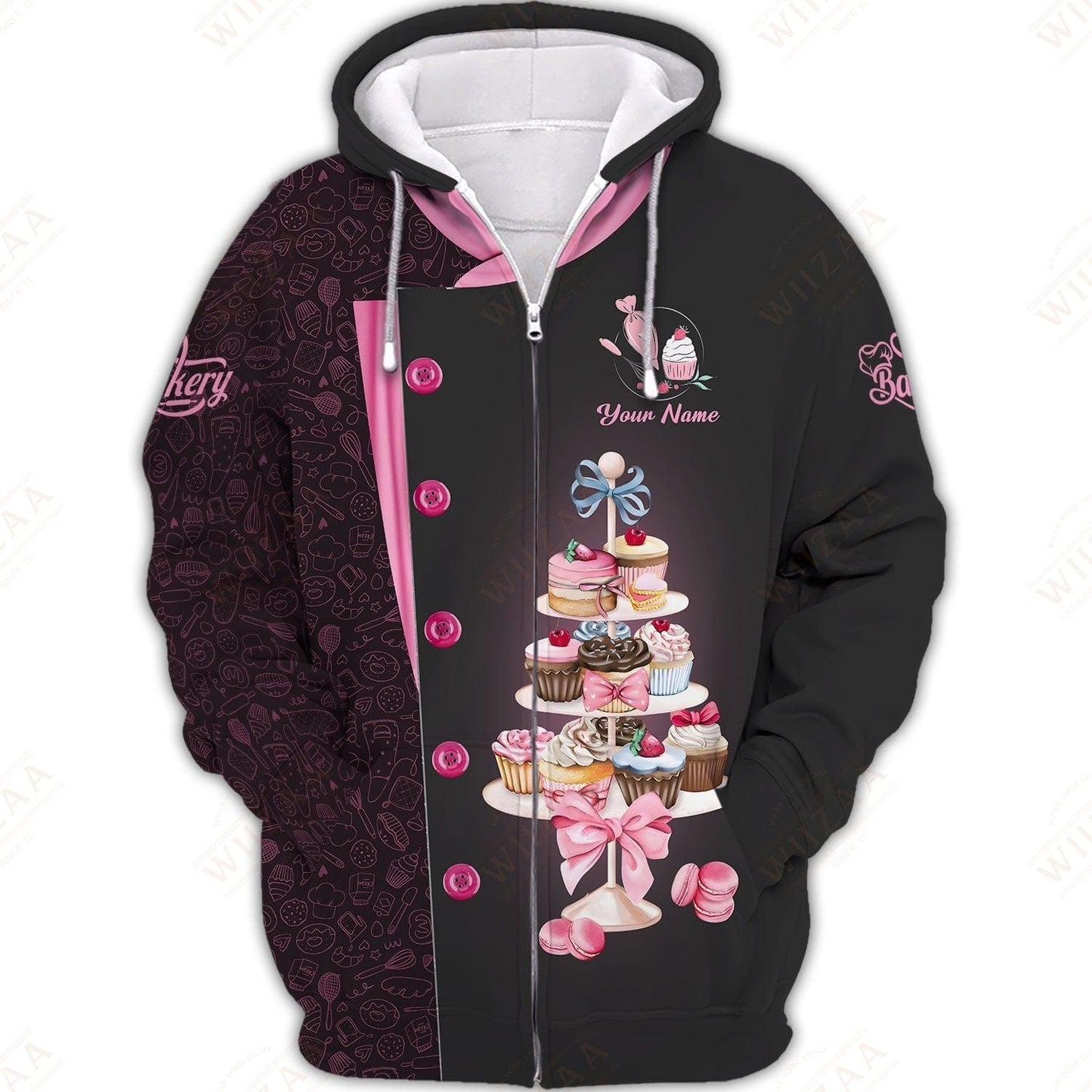 Personalized Baker Shirt - Cupcake and Confectionery Stack Illustration