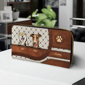 Cartera para perro personalizada de 20 x 11 cm: diseño personalizado de raza y nombre de perro, piel sintética con patrón cuadrado