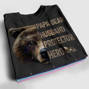 Camiseta familiar personalizada: Papá oso, esposo, protector y héroe