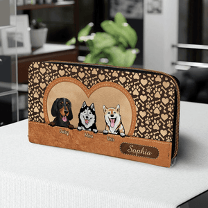 Cartera para perro personalizada de 20 x 11 cm: diseño personalizado de raza y nombre de perro sobre fondo con patrón de corazones