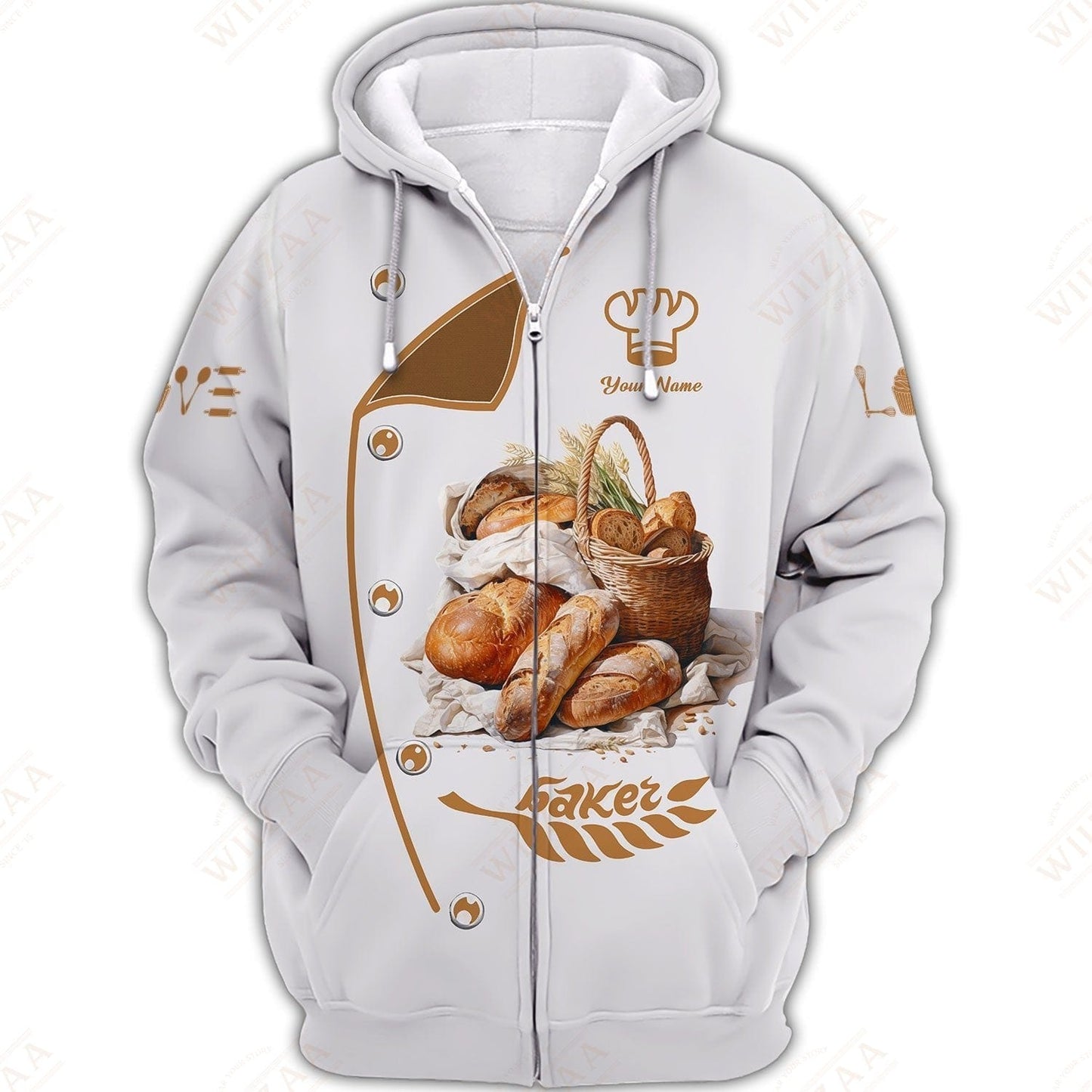 Personalized Baker Shirt - Oven-Warm Bread & Shimmering Wheat Pattern