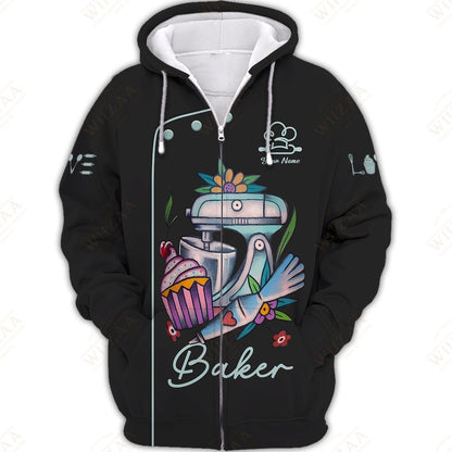 Personalized Baker Shirt - Playful Kitchen Mixer and Cupcake Artwork