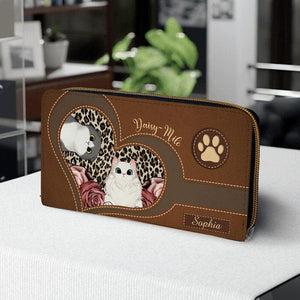 Personalized Cat Wallet 20x11cm - Customizable Cat Breed & Name Design With Heart And Flower