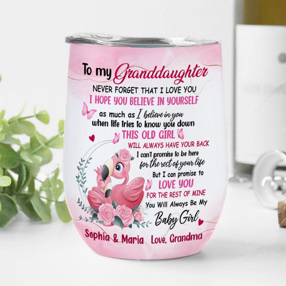 Vaso de vino personalizado con forma de flamenco: Para mi nieta, nunca olvides que te amo