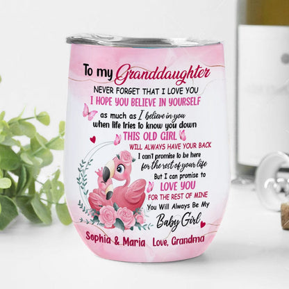 Vaso de vino personalizado con forma de flamenco: Para mi nieta, nunca olvides que te amo