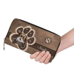 Cartera para perro personalizada de 20 x 11 cm: diseño personalizado con nombre y raza de perro, monedero adornado con huellas de patas