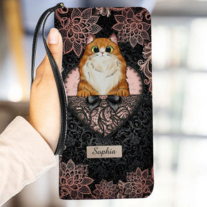 Personalized Cat Wallet 20x11cm - Customizable Cat Breed & Name Design With Flower Background