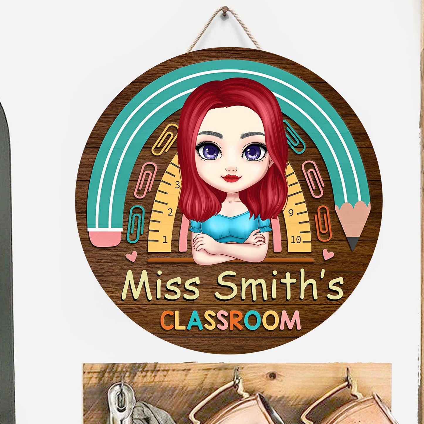 Personalized Teacher Round Wood Sign - Miss Teacher's Classroom
