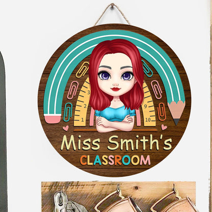 Personalized Teacher Round Wood Sign - Miss Teacher's Classroom