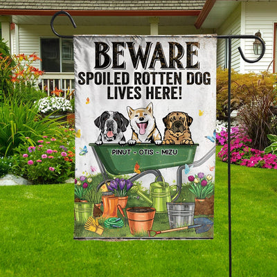 Personalized Pet House & Garden Flag, Home Sweet Haunted Home, Beware Spoiled Rotten Dog Lives Here