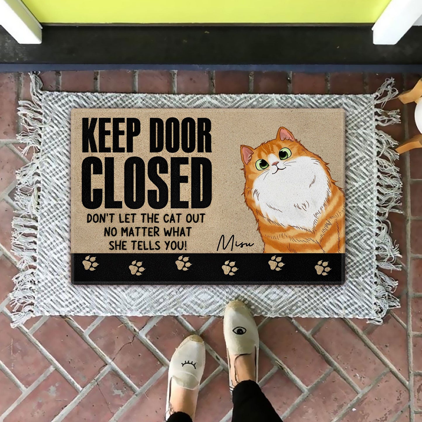 Felpudo personalizado para gatos: mantén la puerta cerrada y no dejes salir al gato sin importar lo que te diga