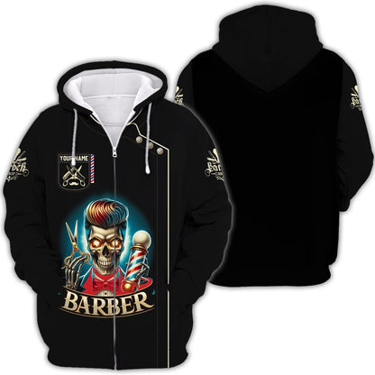 3D Full Print Skull Barber Shirt Personalized Name Gift For Barber Lovers, All Over Printed