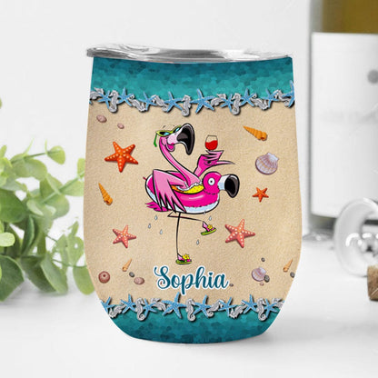 Vaso de vino personalizado con flamenco: la playa me llama y debo ir