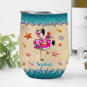 Personalized Flamingo Wine Tumbler - The Beach Is Calling And I Must Go