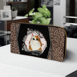 Personalized Cat Wallet 20x11cm - Customizable Cat Breed & Name Design With Leopard Background