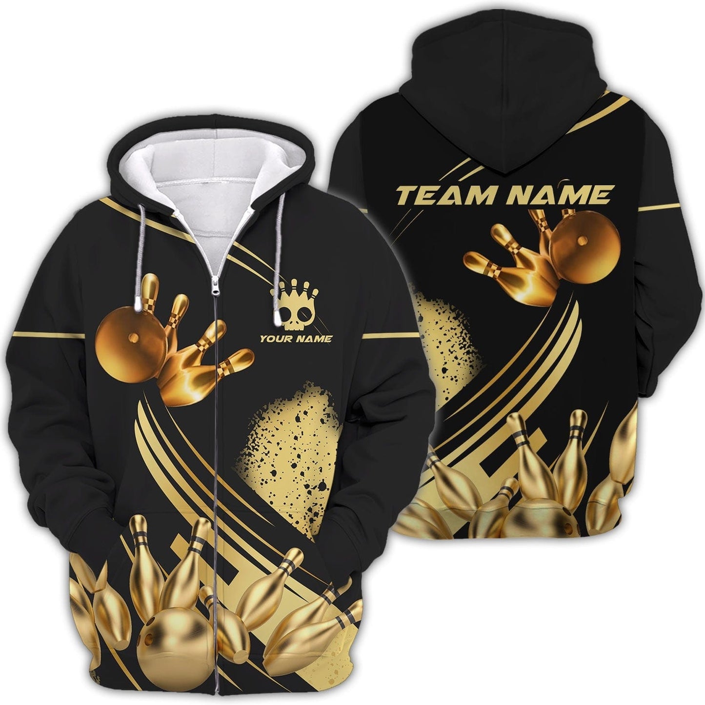 Personalized Bowling Team Shirt - Strike in Golden Style, All Over Printed