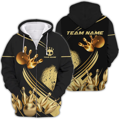 Personalized Bowling Team Shirt - Strike in Golden Style, All Over Printed