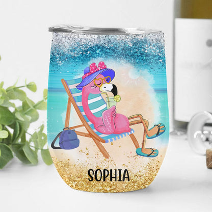 Vaso de vino personalizado con diseño de flamenco: la vida es mejor en la playa