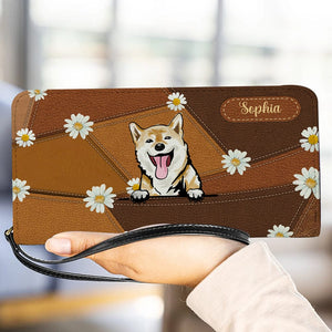 Cartera para perro personalizada de 20 x 11 cm: diseño personalizable con nombre y raza de perro, estampado de crisantemo ruiseñor