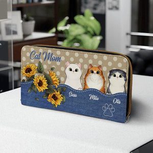 Personalized Cat Wallet 20x11cm,Personalized Dog Wallet 20x11cm - Customizable Cat Breed & Name Design, Cat Mom With Sunflower