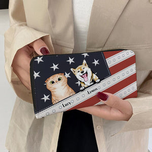 Personalized Cat Wallet 20x11cm,Personalized Dog Wallet 20x11cm - Customizable Cat, Dog Breed & Name Design With Flag USA