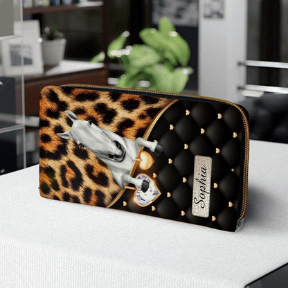 Cartera de caballo personalizada de 20 x 11 cm: diseño personalizable con nombre y raza de caballo y fondo de corazón