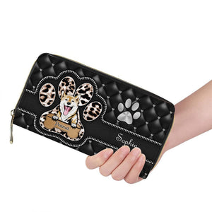 Cartera para perro personalizada de 20 x 11 cm: diseño personalizado con nombre y raza de perro, patrón de piel sintética, color negro