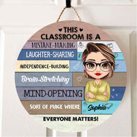 Personalized Teacher Round Wood Sign - In This Classroom, Every Mistake Is A Lesson And Laughter Is Shared