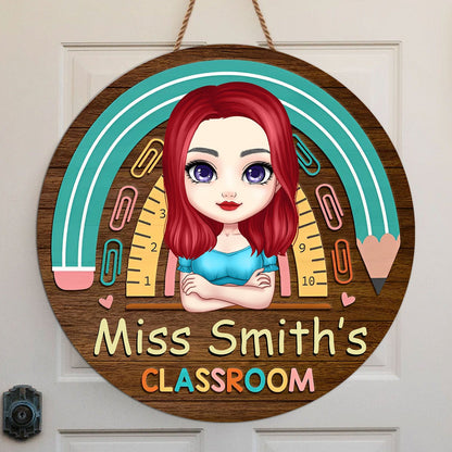 Personalized Teacher Round Wood Sign - Miss Teacher's Classroom