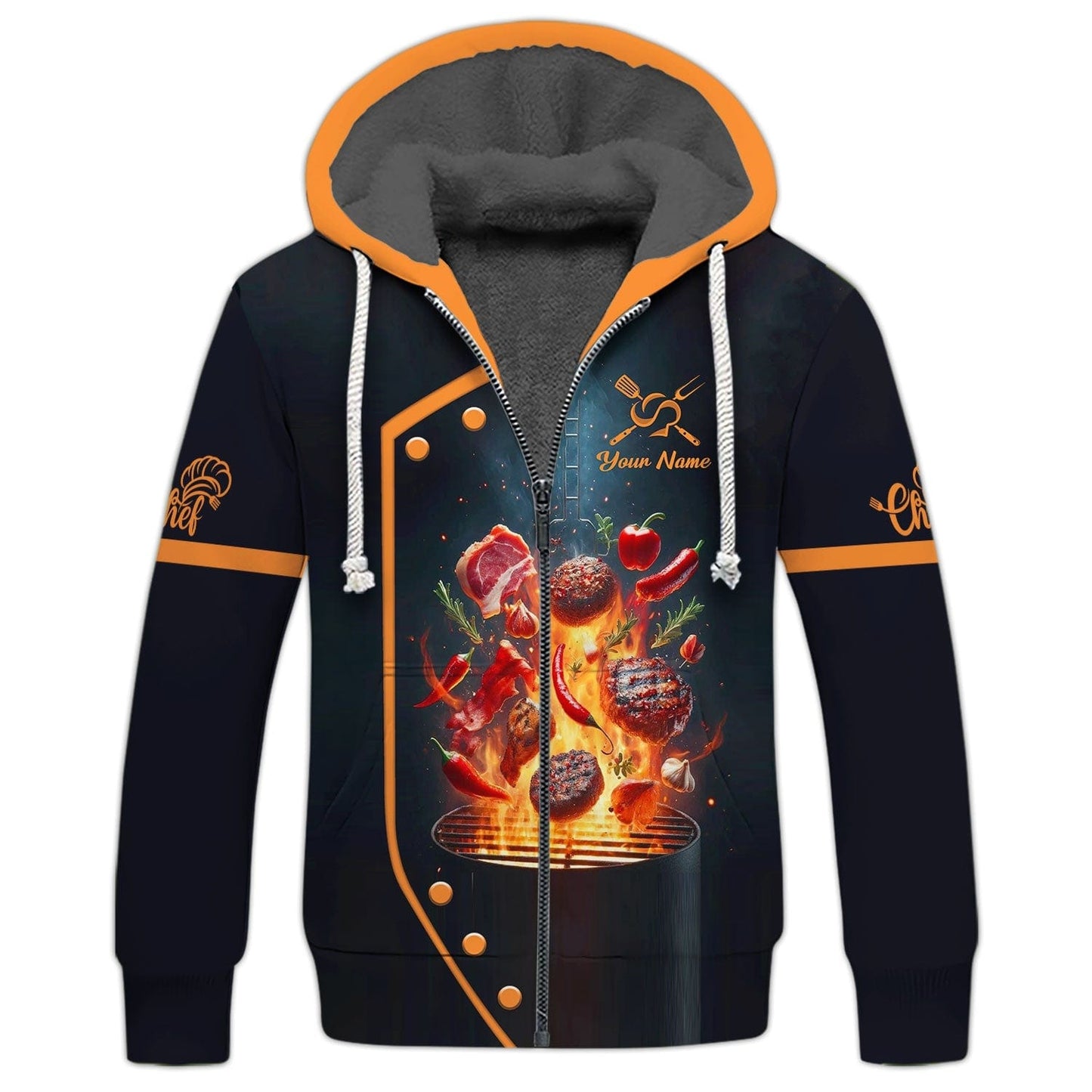 Personalized Chef Shirt - Fiery BBQ Design for Grill Masters, All Over Printed