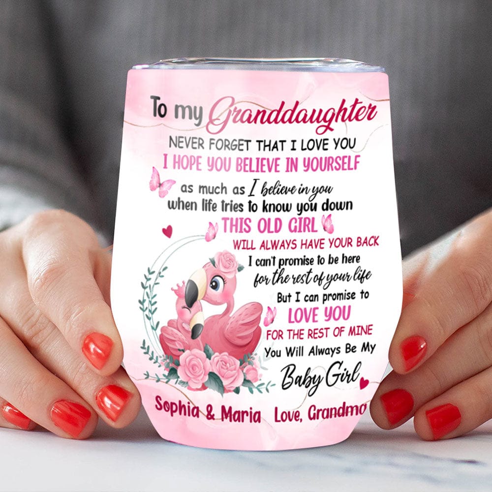 Vaso de vino personalizado con forma de flamenco: Para mi nieta, nunca olvides que te amo