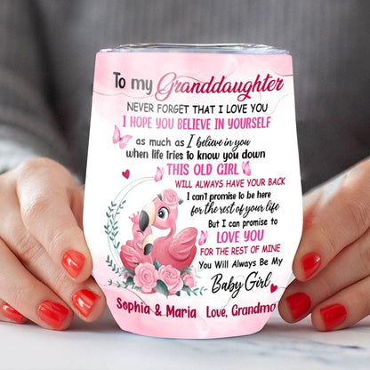 Vaso de vino personalizado con forma de flamenco: Para mi nieta, nunca olvides que te amo
