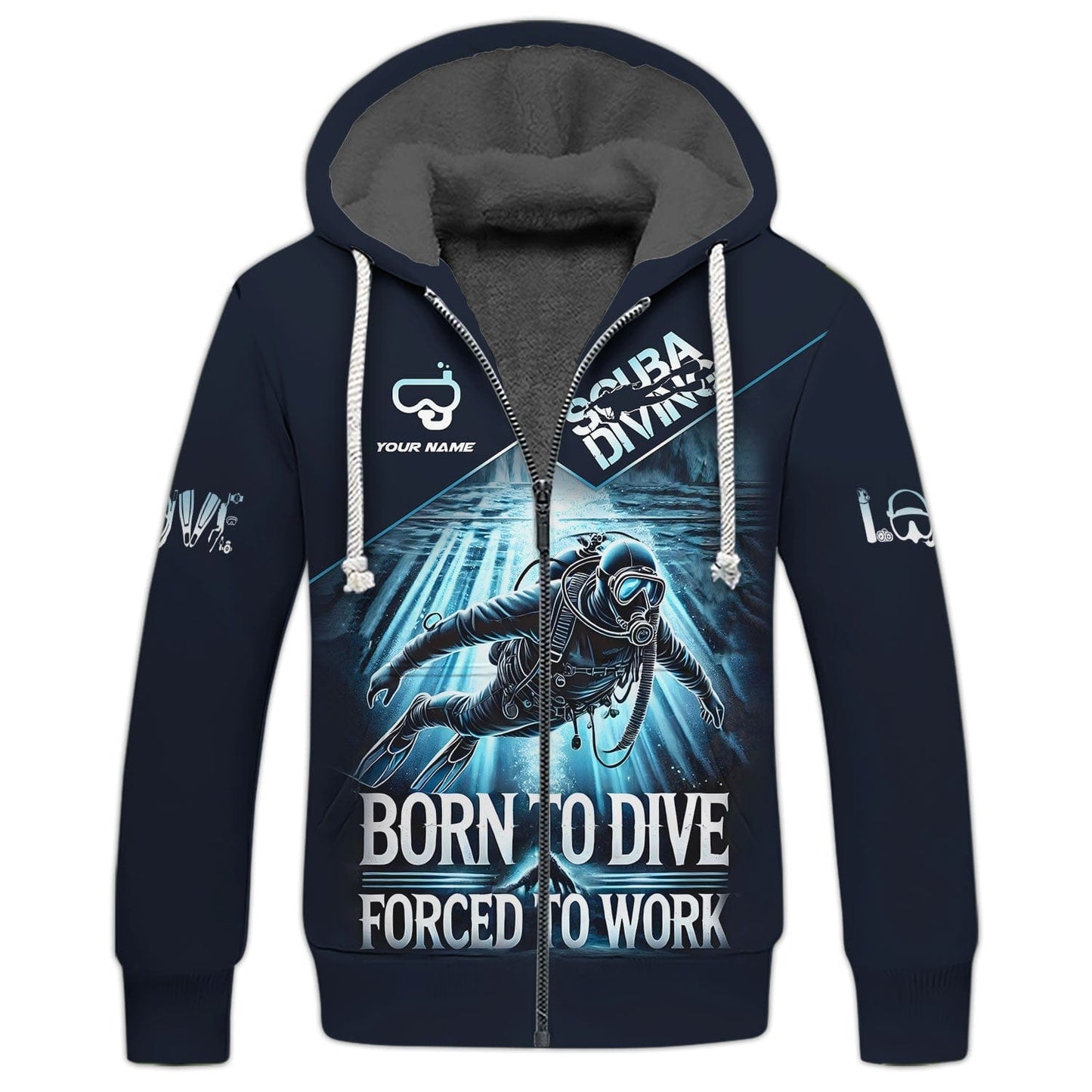 Scuba Diving Custom Name 3D Shirt Born To Dive Forced To Work, All Over Printed