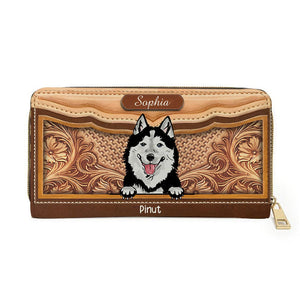 Personalized Dog Wallet 20x11cm , Personalized Cat Wallet 20x11cm - Designed With An Elegant Floral Background