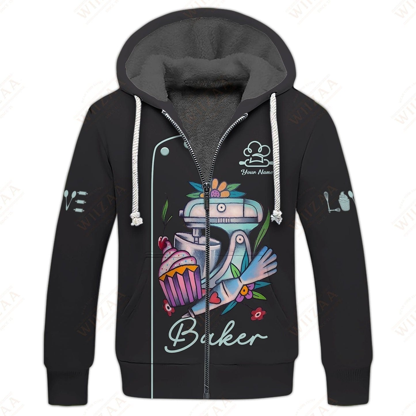 Personalized Baker Shirt - Playful Kitchen Mixer and Cupcake Artwork