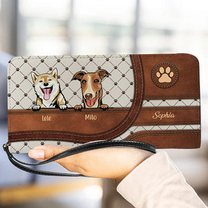 Cartera para perro personalizada de 20 x 11 cm: diseño personalizado de raza y nombre de perro, piel sintética con patrón cuadrado