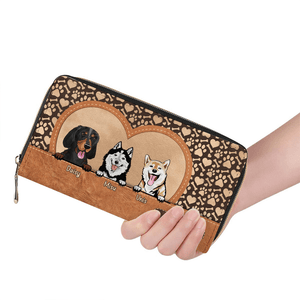 Cartera para perro personalizada de 20 x 11 cm: diseño personalizado de raza y nombre de perro sobre fondo con patrón de corazones