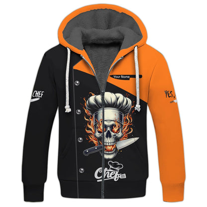 Personalized Chef Shirt - Edgy Flaming Skull Motif for the Passionate Cook, All Over Printed