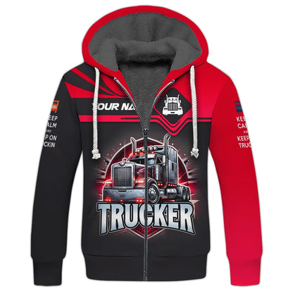 Keep Calm And Keep On Trucking Personalized Name 3D Shirt Gift For Trucker Lovers, All Over Printed