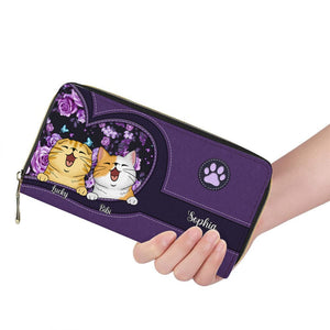 Personalized Cat Wallet 20x11cm - Customizable Cat Breed & Name Design, Featuring A Smiling Cat Against A Purple Ethnic Background