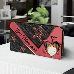 Personalized Cat Wallet 20x11cm - Customizable Cat Breed & Name Design With Pink Star & Heart Background