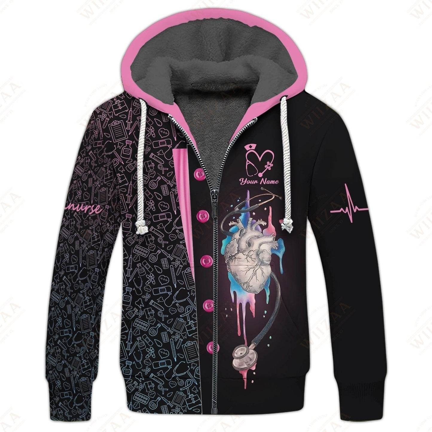 Camiseta de enfermera personalizada: ilustración de línea de ECG y corazón anatómico