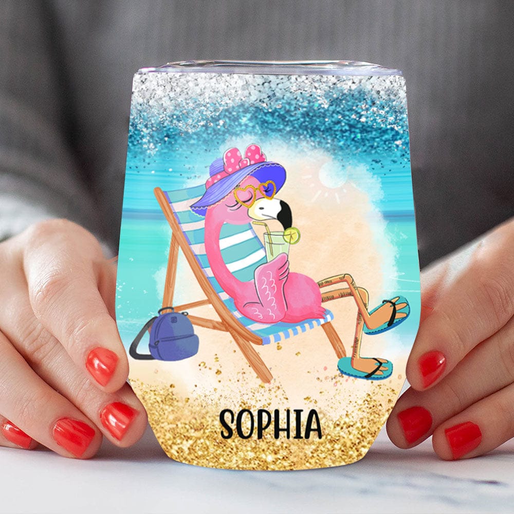 Vaso de vino personalizado con diseño de flamenco: la vida es mejor en la playa
