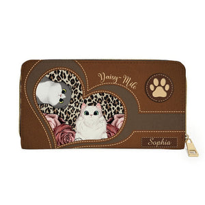 Personalized Cat Wallet 20x11cm - Customizable Cat Breed & Name Design With Heart And Flower