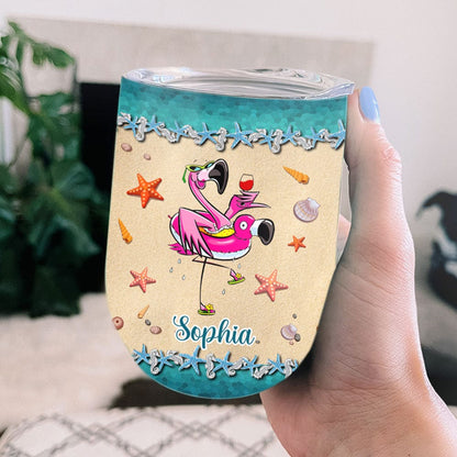 Vaso de vino personalizado con flamenco: la playa me llama y debo ir